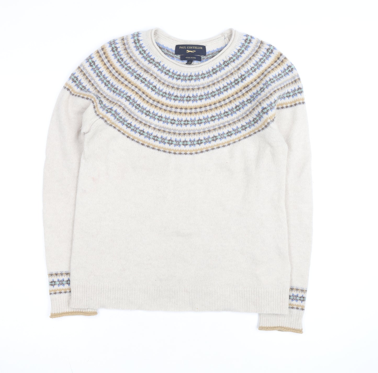Paul Costelloe Women Beige Wool Blend Fair Isle Jumper Size M