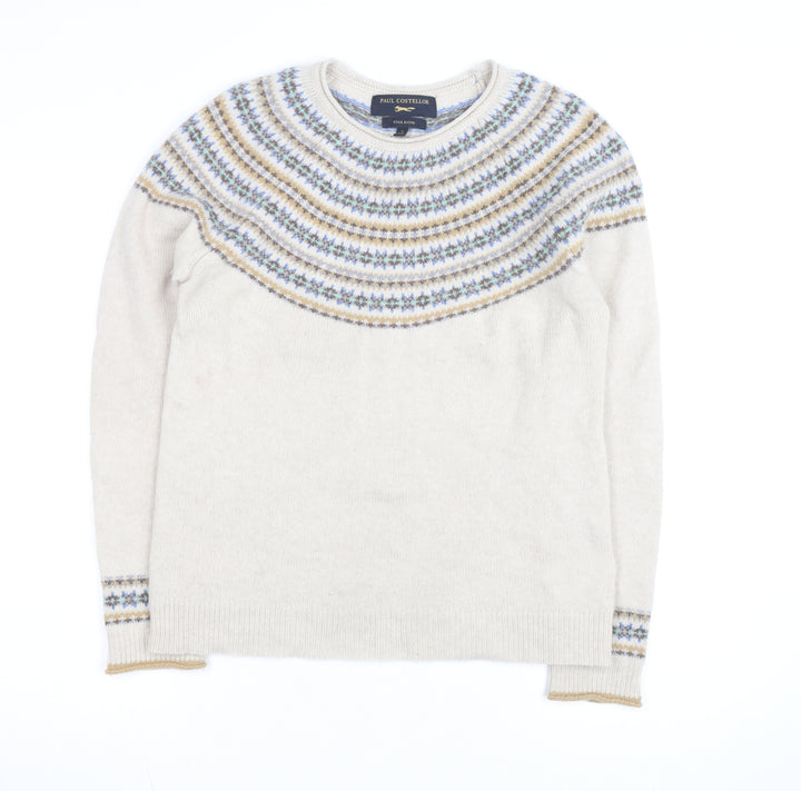 Paul Costelloe Women Beige Wool Blend Fair Isle Jumper Size M
