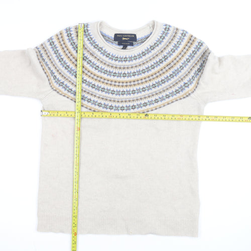 Paul Costelloe Women Beige Wool Blend Fair Isle Jumper Size M