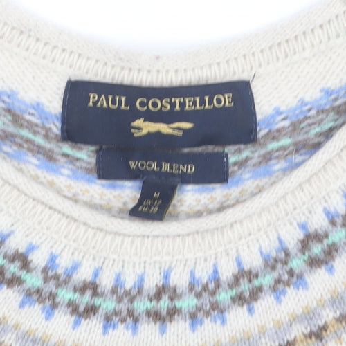 Paul Costelloe Women Beige Wool Blend Fair Isle Jumper Size M