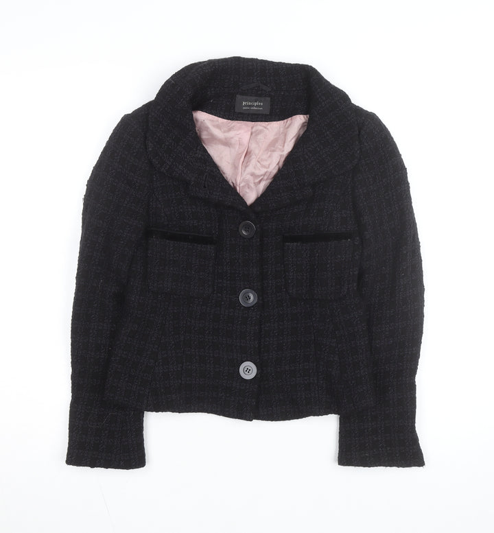 Principles Women’s Black Wool Blend Petite Blazer Jacket Size 10