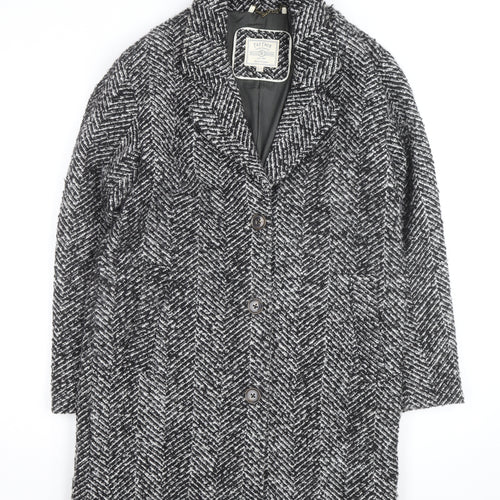 Fat Face Women’s Black Herringbone Wool Blend Mid-Length Coat Size 8