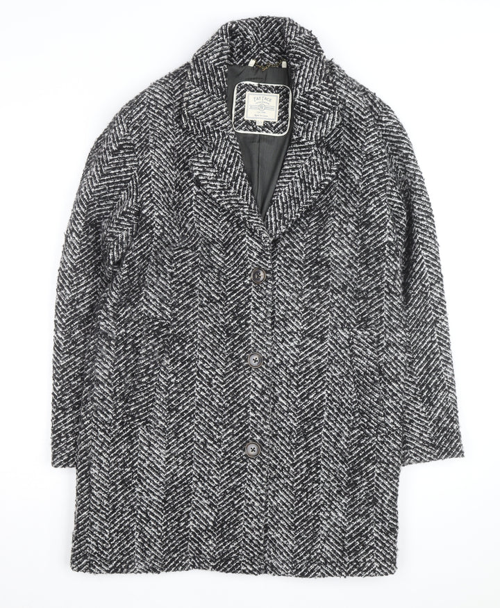 Fat Face Women’s Black Herringbone Wool Blend Mid-Length Coat Size 8