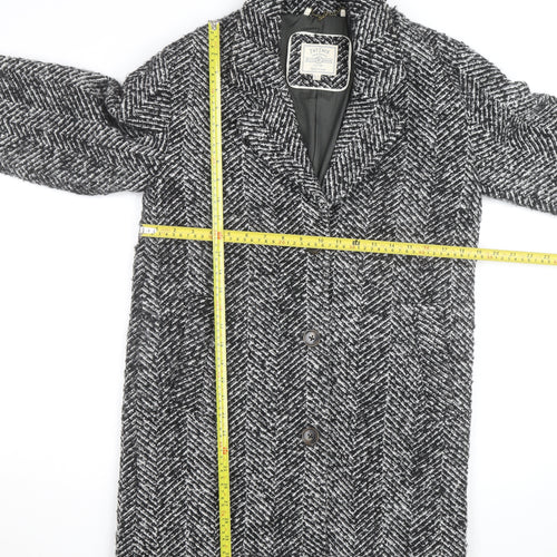 Fat Face Women’s Black Herringbone Wool Blend Mid-Length Coat Size 8