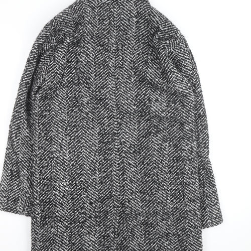 Fat Face Women’s Black Herringbone Wool Blend Mid-Length Coat Size 8