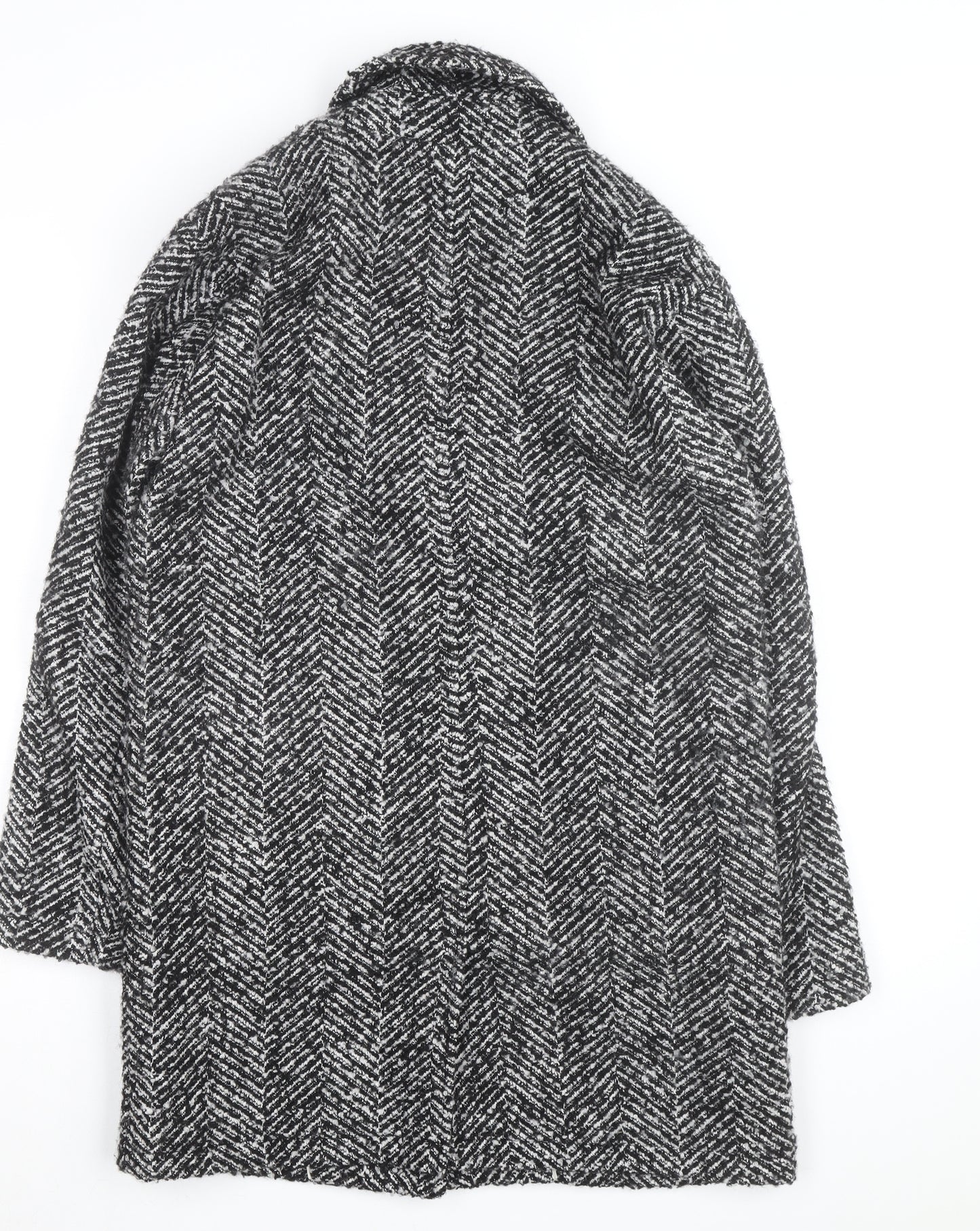 Fat Face Women’s Black Herringbone Wool Blend Mid-Length Coat Size 8