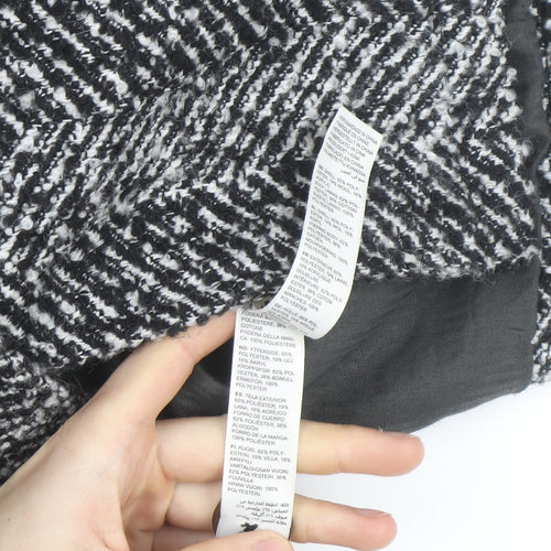 Fat Face Women’s Black Herringbone Wool Blend Mid-Length Coat Size 8