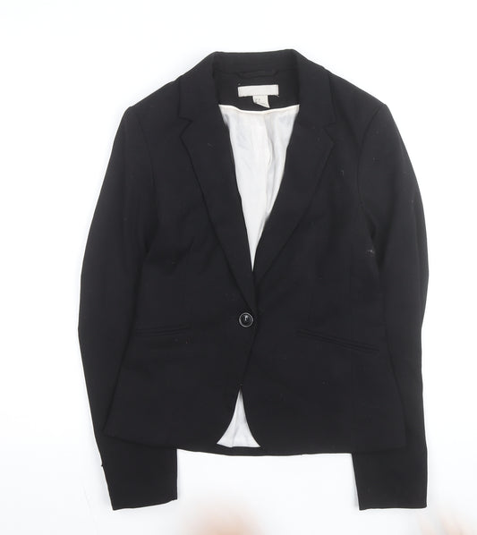 H&M Women Black Slim Fit Lined Blazer Size 6