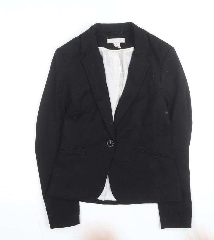 H&M Women Black Slim Fit Lined Blazer Size 6