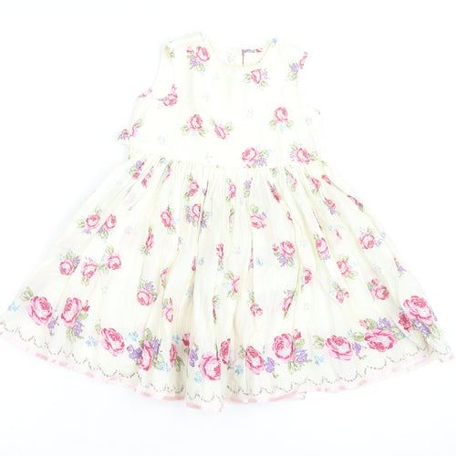 Monsoon Girls Ivory Floral A-Line Party Dress 7 Years