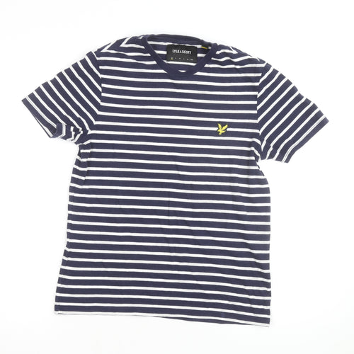 Lyle & Scott Men's Navy White Striped Cotton Crew Neck T-Shirt Size L
