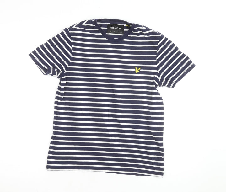 Lyle & Scott Men's Navy White Striped Cotton Crew Neck T-Shirt Size L