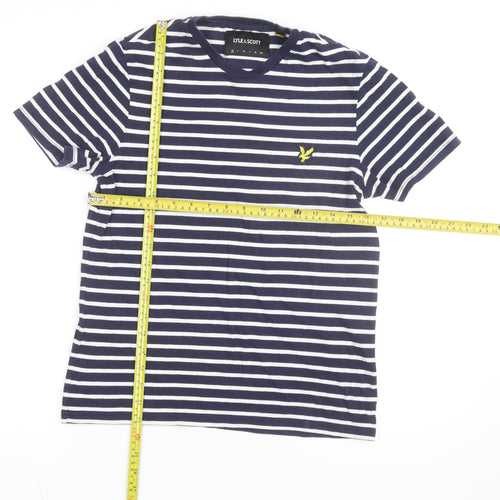 Lyle & Scott Men's Navy White Striped Cotton Crew Neck T-Shirt Size L