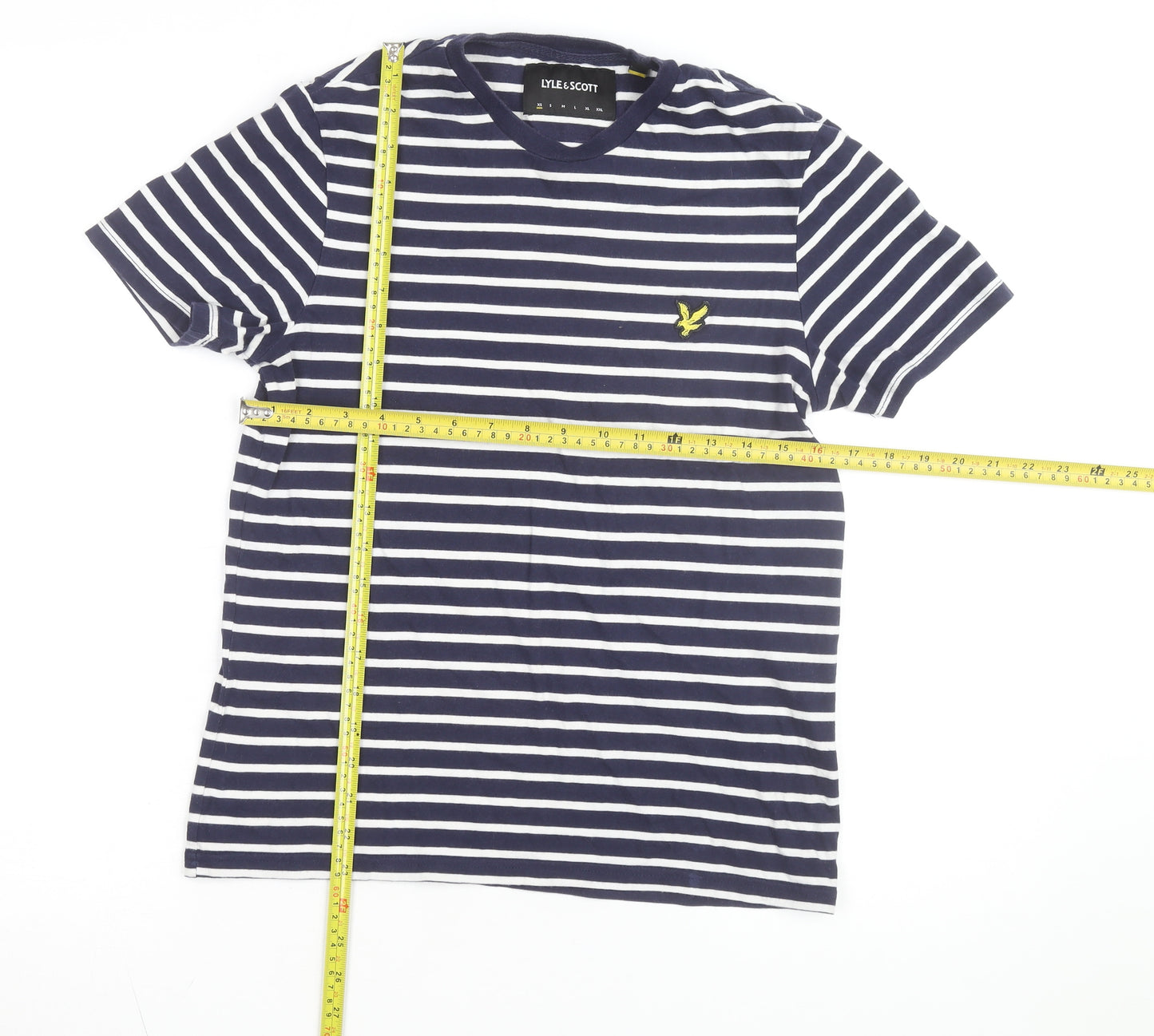 Lyle & Scott Men's Navy White Striped Cotton Crew Neck T-Shirt Size L