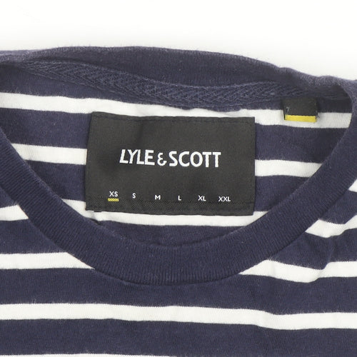 Lyle & Scott Men's Navy White Striped Cotton Crew Neck T-Shirt Size L