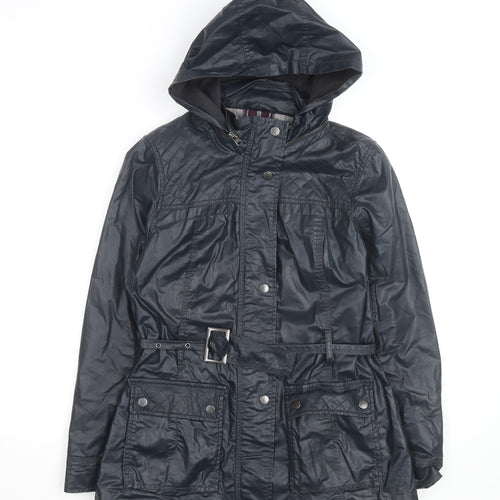 Marks and Spencer Women's Navy Hooded Belted Mid-Length Jacket UK 12
