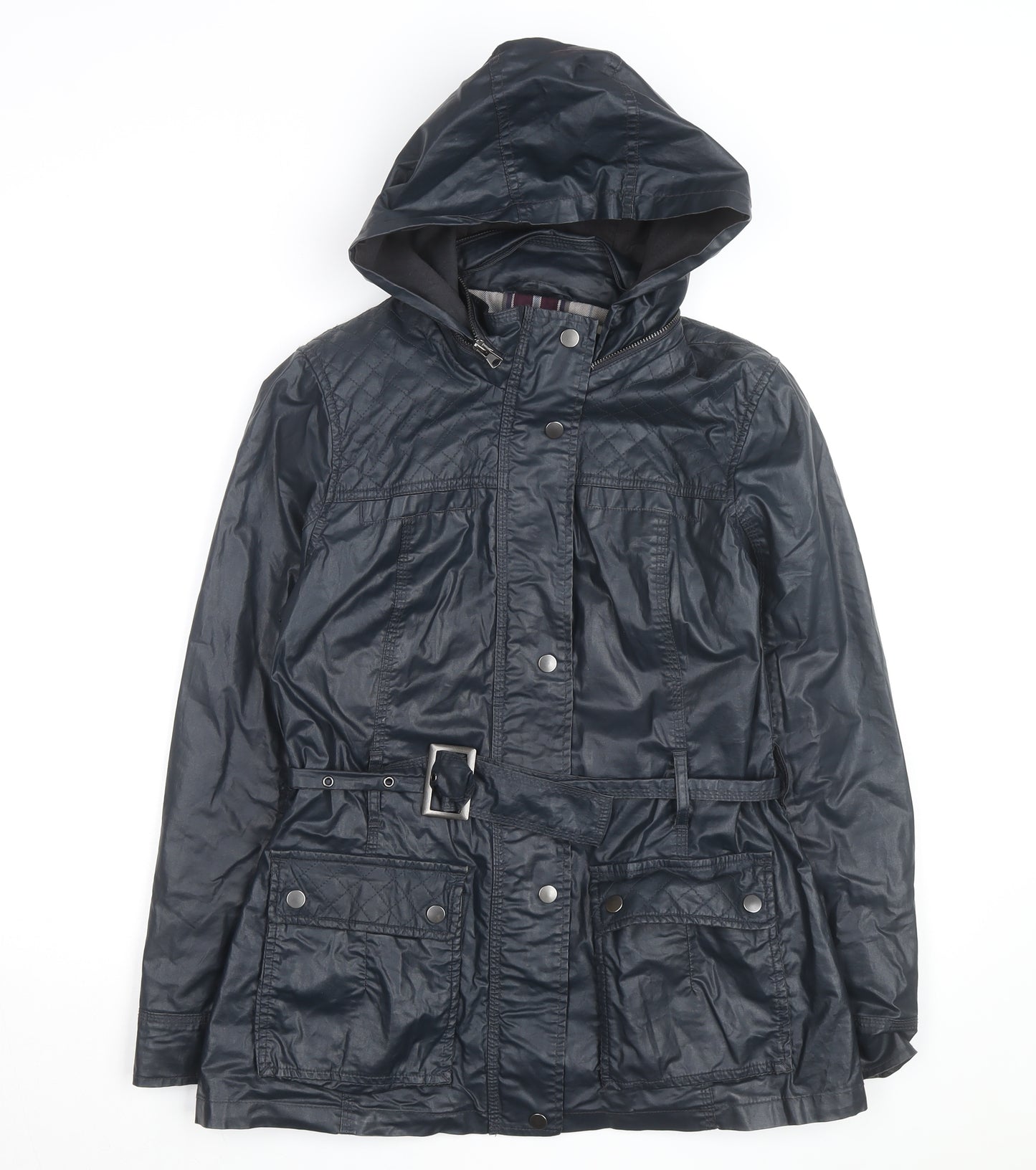 Marks and Spencer Women's Navy Hooded Belted Mid-Length Jacket UK 12