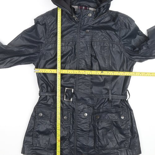 Marks and Spencer Women's Navy Hooded Belted Mid-Length Jacket UK 12