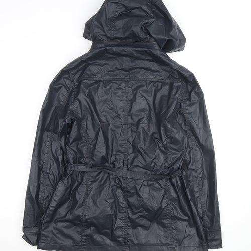 Marks and Spencer Women's Navy Hooded Belted Mid-Length Jacket UK 12