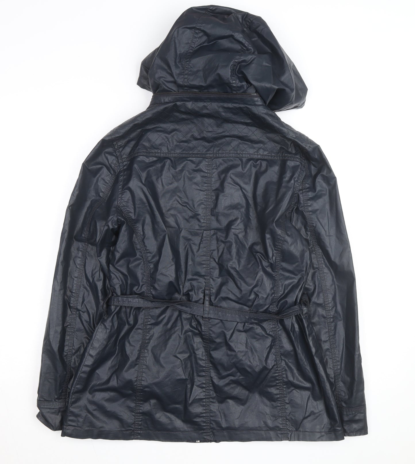 Marks and Spencer Women's Navy Hooded Belted Mid-Length Jacket UK 12
