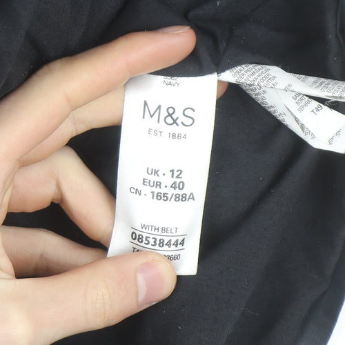 Marks and Spencer Women's Navy Hooded Belted Mid-Length Jacket UK 12