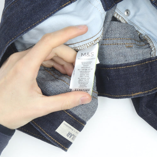 Marks and Spencer Men's Blue Regular Fit Straight Jeans 36W 29L