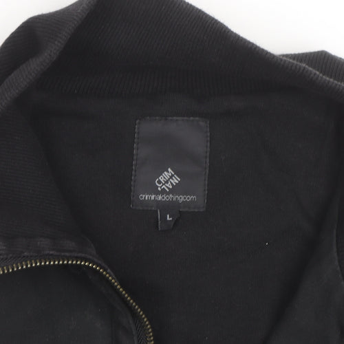 Criminal Damage Men's Black Cotton Bomber Jacket Size L