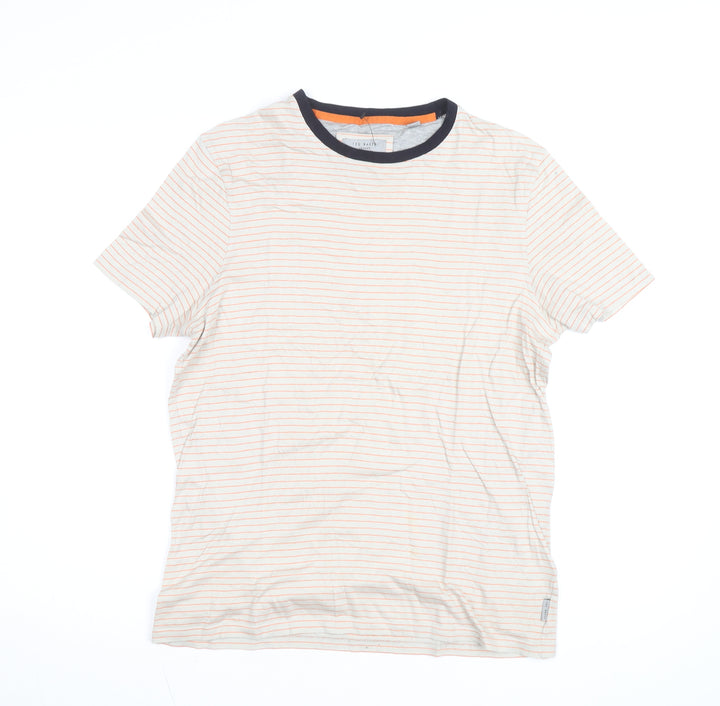 Ted Baker Men's Beige Striped Cotton Crew Neck T-Shirt Size M