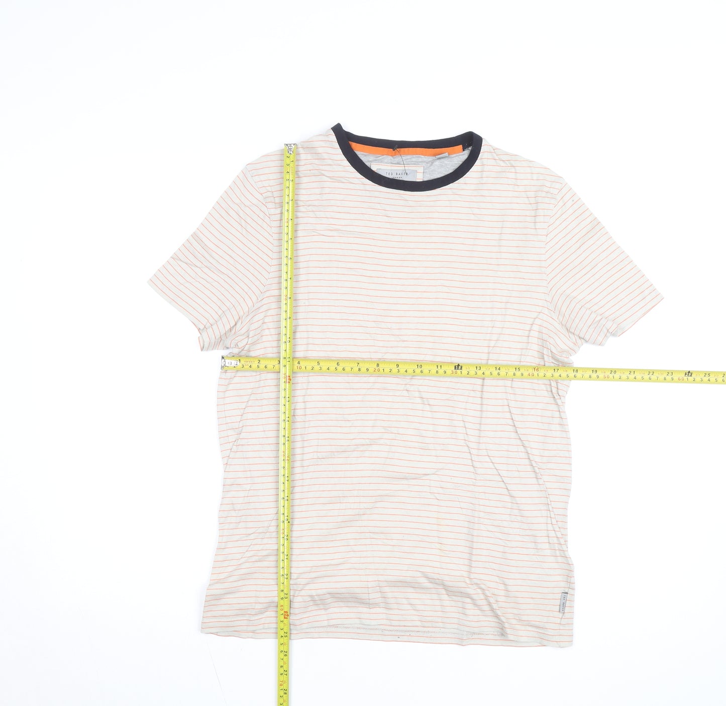 Ted Baker Men's Beige Striped Cotton Crew Neck T-Shirt Size M