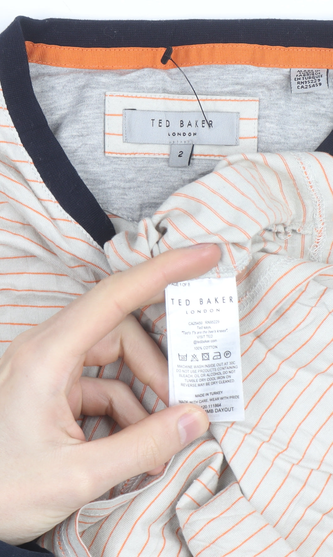 Ted Baker Men's Beige Striped Cotton Crew Neck T-Shirt Size M