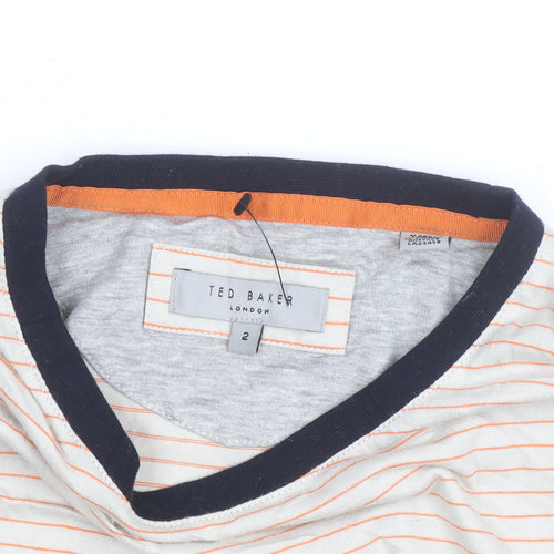 Ted Baker Men's Beige Striped Cotton Crew Neck T-Shirt Size M