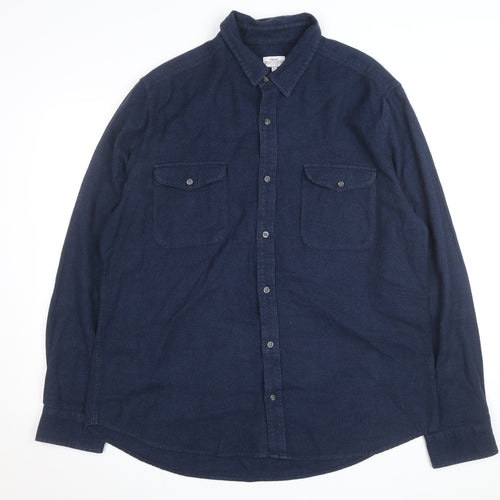 Next Men's Blue Flannel Button-Up Shirt XL Regular Fit