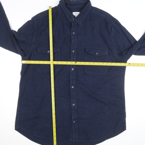 Next Men's Blue Flannel Button-Up Shirt XL Regular Fit