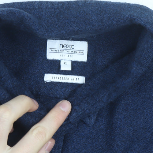 Next Men's Blue Flannel Button-Up Shirt XL Regular Fit