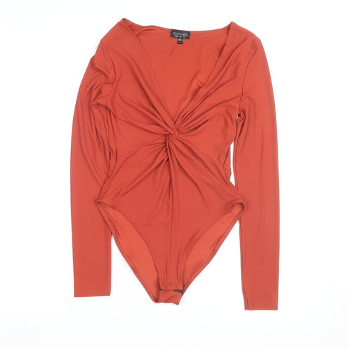 Topshop Women's Orange Long Sleeve Twist Front Bodysuit Size 12