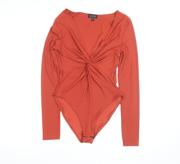 Topshop Women's Orange Long Sleeve Twist Front Bodysuit Size 12