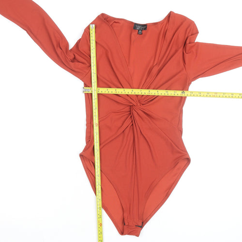 Topshop Women's Orange Long Sleeve Twist Front Bodysuit Size 12