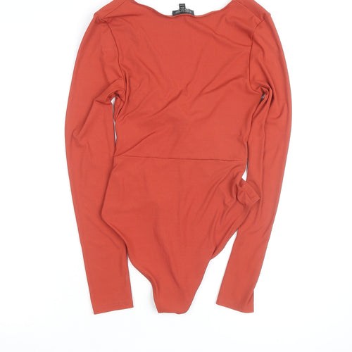 Topshop Women's Orange Long Sleeve Twist Front Bodysuit Size 12