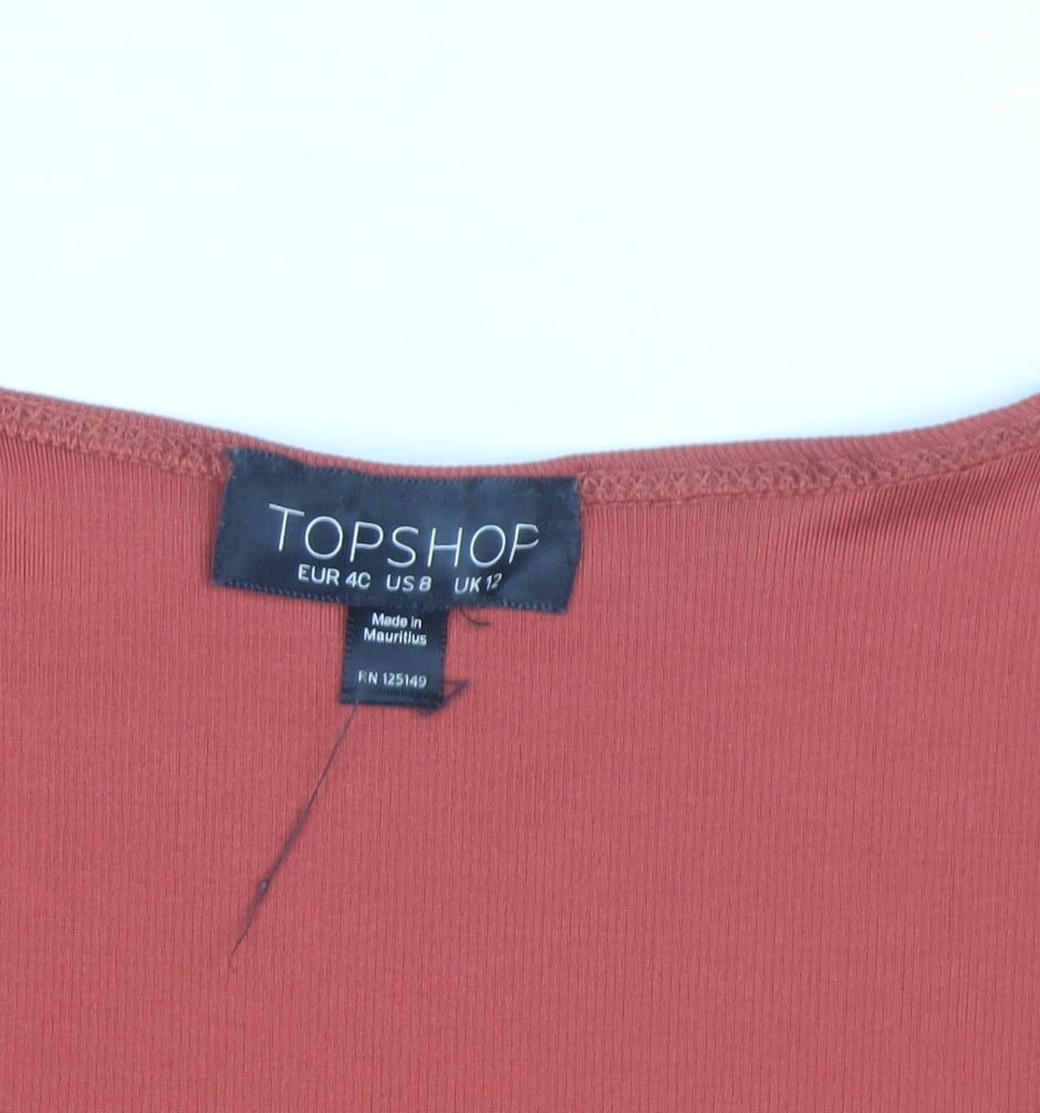 Topshop Women's Orange Long Sleeve Twist Front Bodysuit Size 12