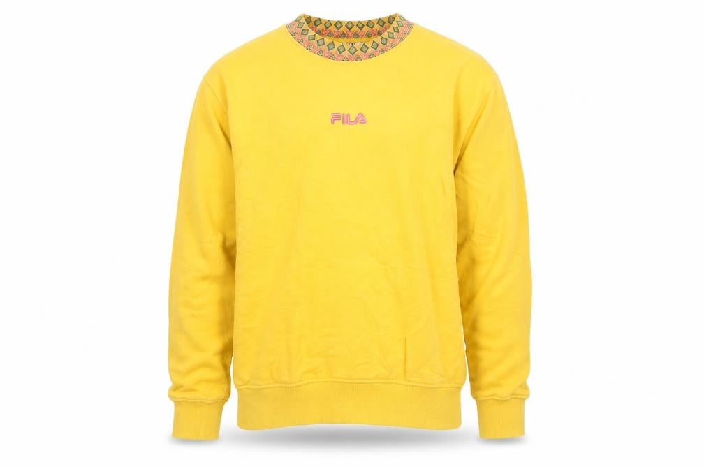 Front view of Fila Men's Yellow Retro Pullover Sweatshirt Small