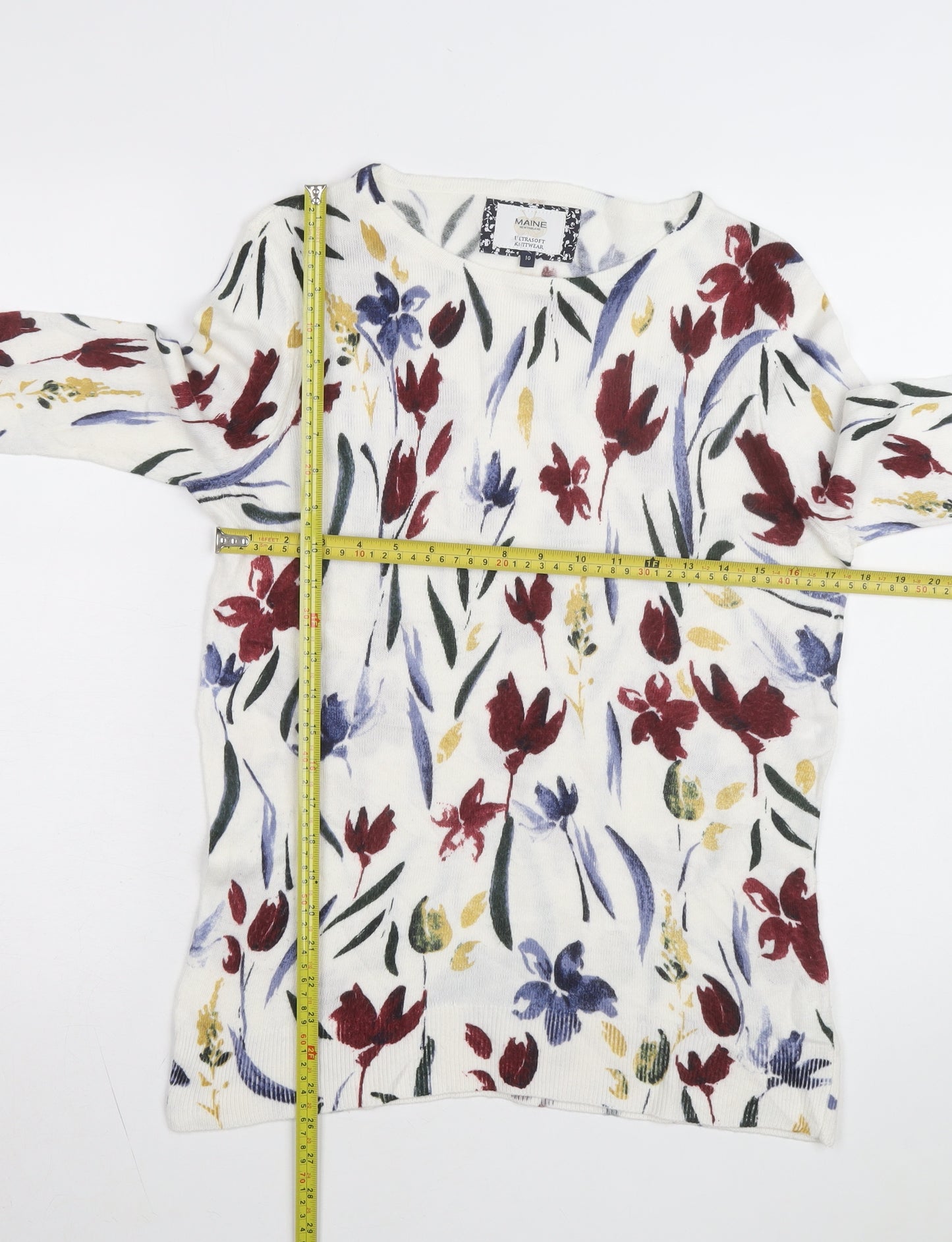 Maine New England Womens Multicoloured Floral Cotton Jumper Size 10
