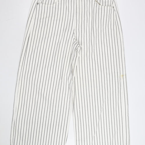 Marks and Spencer Women’s White Striped Wide-Leg Cotton Trousers Size 16