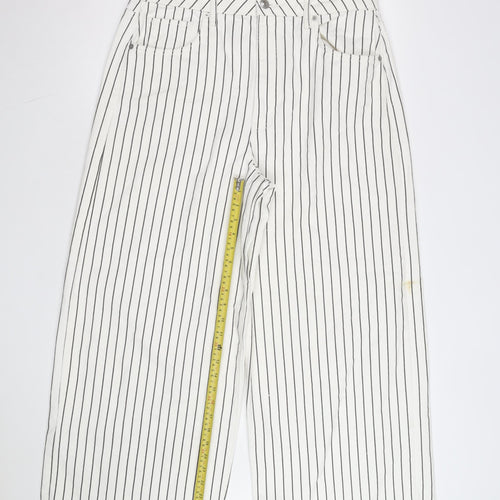 Marks and Spencer Women’s White Striped Wide-Leg Cotton Trousers Size 16