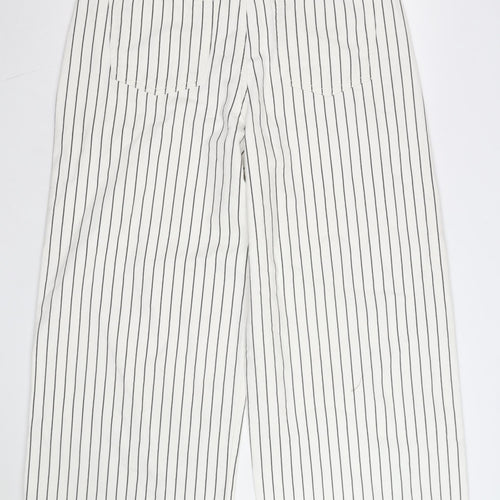 Marks and Spencer Women’s White Striped Wide-Leg Cotton Trousers Size 16