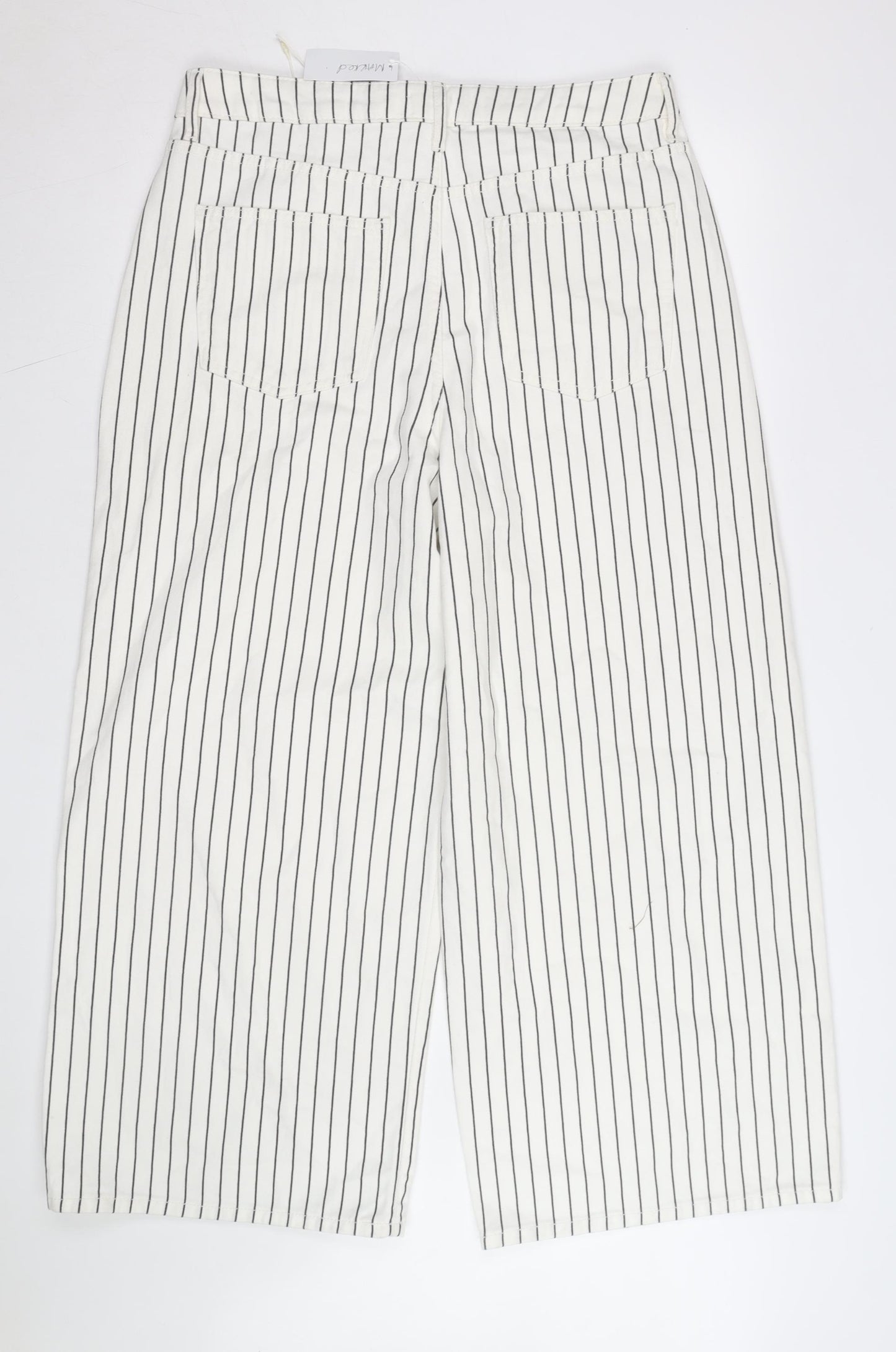 Marks and Spencer Women’s White Striped Wide-Leg Cotton Trousers Size 16