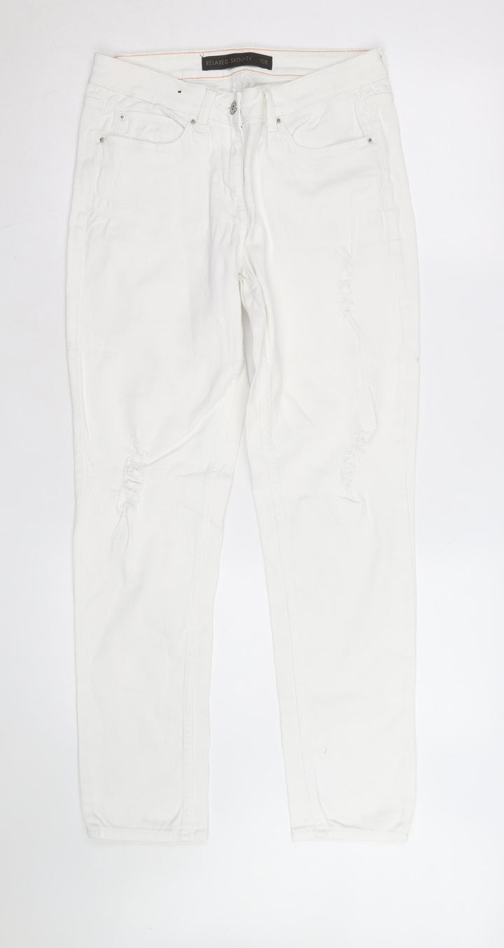 Next Women’s White Relaxed Skinny Jeans Size 10R Distressed Denim