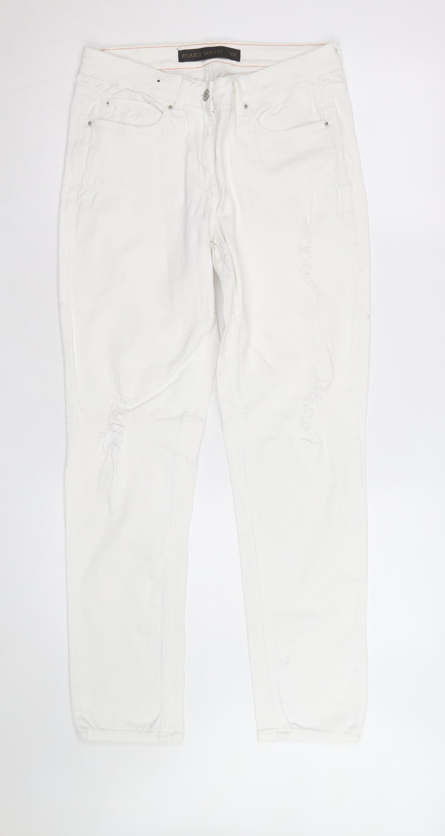 Next Women’s White Relaxed Skinny Jeans Size 10R Distressed Denim
