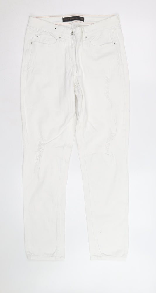 Next Women’s White Relaxed Skinny Jeans Size 10R Distressed Denim