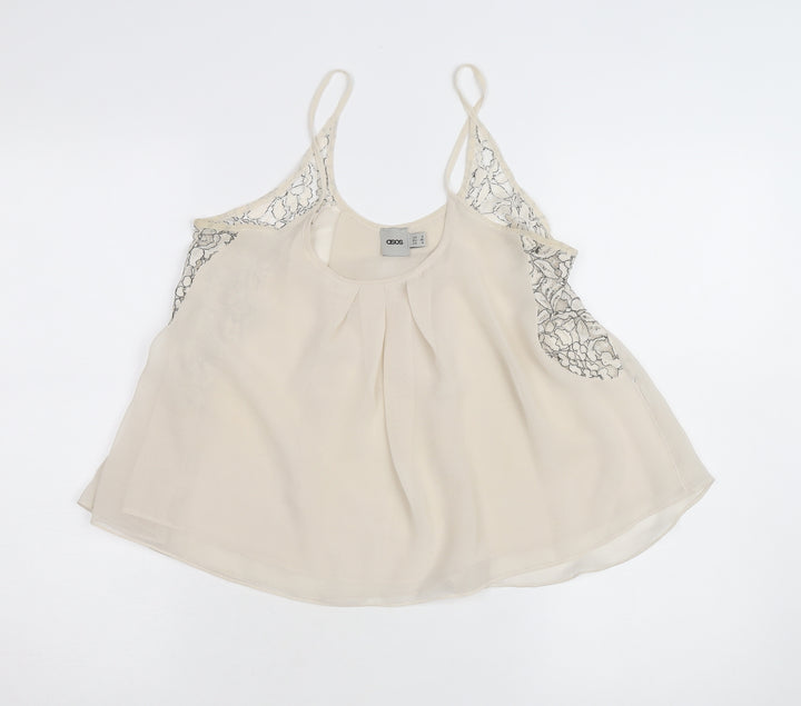 ASOS Women Ivory Lace Camisole Tank Top Size 8 Chiffon Sleeveless