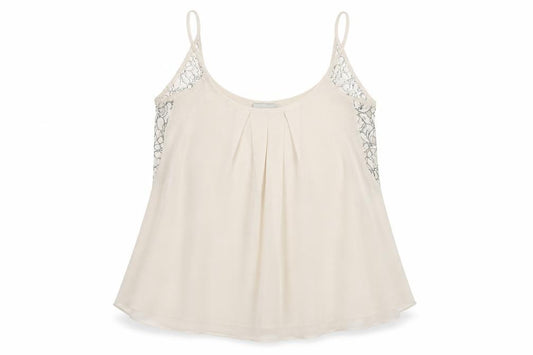 Front view of ASOS Women Ivory Lace Camisole Tank Top, size 8, Chiffon Sleeveless